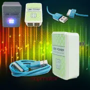 100 LOT 4 USB PORT WALL ADAPTER+3FT CABLE CHARGER SYNC AQUA FOR IPHONE IPOD IPAD