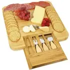 Cheese Board and Knife Set:13 x 13 x 2 Inch Bamboo Wood Charcuterie Platter