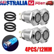 4Pcs 12V 12mm Car Boat Push Button Metal Momentary Switch LED Light Waterproof