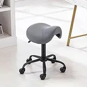 Saddle Chair 16 7/8-20 7/8" Adjustable Height Saddle Chairs Stool, Lumbar Support Spa Chair Leather, Rolling Ergonomic Swivel Chair for Shop/Home/Office