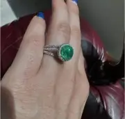 2. 21 Ct Round Cut Natural Emerald Diamond Proposal Ring 14K solid White gold