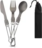 Titanium Folding Utensil Set Fork Knife Spoon Foldable Silverware Camping/Hiking