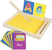 Wooden Sand Writing Tray Boys and Girls Drawing Set Learning Letter Formation Tray Cards