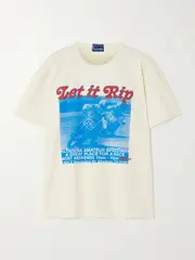 [Mother] Mother - The Sleep-over Printed Cotton-blend Jersey T-shirt - Cream - large large Cream