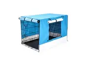 Paw Mate Wire Dog Cage Foldable Crate Kennel 42in with Tray + Blue Cover Combo