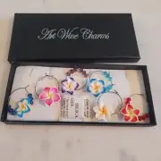 6 Polymer Clay Flower Pendant Wine Glass Art Charms