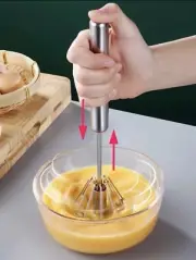 1pc Semi-automatic Rotary Egg Beater, Stainless Steel Egg Whisk