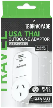 Bon Voyage Travel Adaptor AU to USA (2 USB Ports)