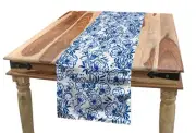 Blue Table Runner, Delicate Spring Season Themed Floral Pattern in Traditiona...