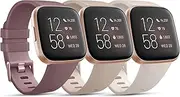 PACK 3 Soft Silicone Bands Compatible with Fitbit Versa 2 / Versa Lite - Adjustable Sport Bands for Women & Men - Small/Large (SmokeViolet+MilkTea+Starlight, Small)