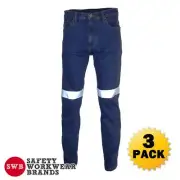 3 x DNC Workwear Mens Slimflex Taped Denim Jeans Pants Stretch Reflective 3348