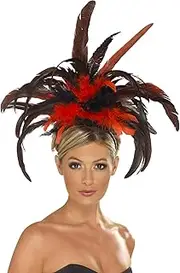 Burlesque Costume Feather Headband Adult: Red & Black