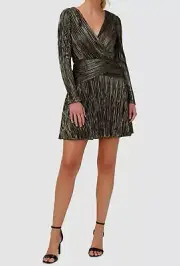 $221 Aidan by Aidan Mattox Women's Black V-Neck Long-Sleeve Dress Size 10