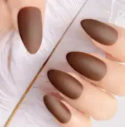 STILETTO MATTE *EMBARK* Brown Full Cover 24 Nail Tips Press On Glue Set!