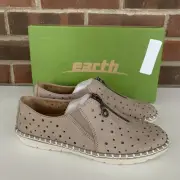 Earth Womens Callisto Taupe Leather Slip On Zip Flats Loafers US 6.5 M NEW