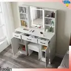 Vanity Desk with Mirror and Lights 3 Colors Makeup Dressing Table Stool Bedroom