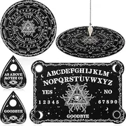Pendulum Dowsing Divination Board With Amethyst Set - Metaphysical Message Crystal Dowsing Pendulum Necklace - Wooden Talking Board With Planchette for Wiccan Supplies (Eye Style)