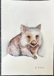 Australian Art Original Watercolour Painting Of Wombat