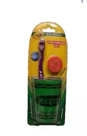 Crayola Toothbrush Set Brush Buddies Green Rinsing Cup Brush And Cap