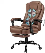 [ALFORDSON] Ergonomic Office Chair with Massage, Footrest and 150° Recline, PU Leather Executive Managerial Chair with SGS Listed Gas-Lift, Swivel Gaming Chair for Computer Task Desk, Max 180kg (Brown)