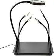 Helping Hands Soldering Station with 5X Magnifying Glass with LED light, PCB Holder 4 Flexible Arms,Workbench for Repair Soldering of Electronics parts.