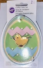 NEW Wilton Metal Easter Cookie Cutters 2 Pc. Set: Egg w/Bunny & Egg w/Chick