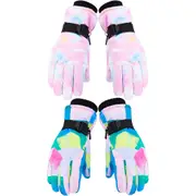 2Pcs Winter Waterproof Ski Touchscreen Windproof Warm Cold Weather Gloves For Men Women-Green And pink