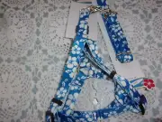 blue Hibiscus HAWAIIAN Dog Step-In Harness M/L 17-25" LEASH new