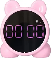 Digital Alarm Clock with Bluetooth Speaker for Children, Rechargeable Smart Clock for Children's Room with LED Screens, Supports FM/Wireless Music Function (Pink)