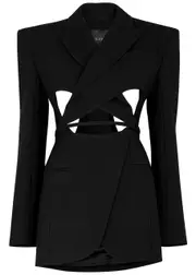 Mugler Black Cut-out Woven Wrap Blazer - 10 10