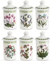 Portmeirion Porcelain Botanic Garden 6-Pc Herb & Spice Jar Set w Sealable Lids