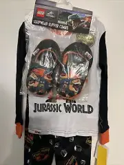 LEGO Jurassic World Boys Glow in Dark Pajama Set w/Slippers - NEW!
