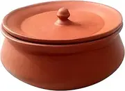 Export Quality Terracotta Clay Curd Pots, Brown Handi with Lid (Biryani Handi, Dahi Handi) (Earthenware, Induction Bottom) 1000ML (Pack of 1)