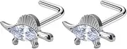 [Niaspi] 316L Surgical Steel Dinosaur Nose Studs Rings for Women 2Pcs L Shape Cubic Zirconia Nose Rings Studs Chic Nose Nostril Piercing Jewelry Hypoallergenic, 20g, Stainless Steel, no gemstone