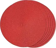 FunWheat Round Braided Placemats Set of 6 Table Mats for Dining Tables Woven Washable Non-Slip Place mats 15 inch (red, 6pcs)