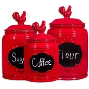 MosJos Canisters Set of 3 Red-Rooster Design
