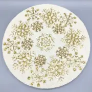 6 Tahari Christmas Beaded Gold Snowflake Placemat Set Cream Holiday Designer 15"