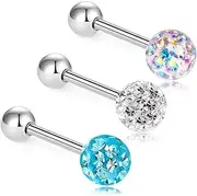 [ZHIYAOR] Anti-Allergy Surgical Steel Tongue Rings Women Handmade Epoxy Crystal Piercing Barbells 14G 16mm