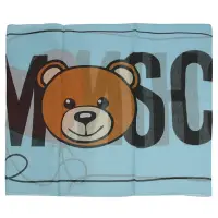 在飛比找Yahoo奇摩購物中心優惠-MOSCHINO 經典泰迪熊LOGO撞色絲質圍巾(淺藍 45
