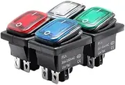DJDLFA Kcd4 Heavy Duty Four Foot Waterproof on Off Sliver Contact Point Copper pin Green red led lamp 220v 30A Rocker Switch(Red,24v)