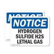 (2 Pack) Hydrogen Sulfide H2S Lethal Gas OSHA Notice Sign Decal Metal Plastic