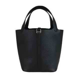 【Hermes 愛馬仕】Picotin Lock 22cm T/C 牛皮桶包(89黑/B刻/銀釦)