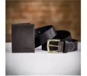 sz L ~Barbour Leather Belt &Billfold Wallet GIFT Set MSRP$120 EffortlessGIFTING!