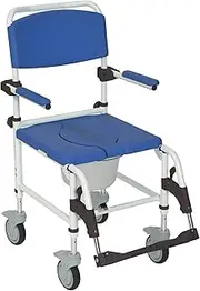 Drive Medical Aluminum Shower Commode Mobile Chair, Blue
