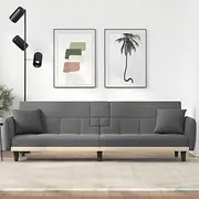 Sofa Bed with Cup Holders Dark Grey Fabric Convertible Couch Sleeper Furniture