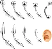 [BodyAce] 16G 18G Spike Earring Rook Eyebrow Bars, Curved Barbells Cartilage Helix Earrings Straight Bar, Internal Threaded Tragus Lip Piercing Jewellery