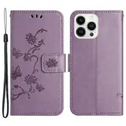 Butterfly Flower Imprinted Leather Case for iPhone 15 Pro ,Stand Waller Protective Phone Cover