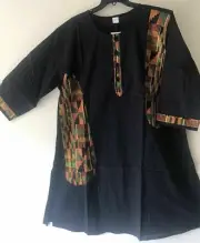 African Men's Kente Cotton cloth dashiki 3Pcs set Black with Hat Plus Size