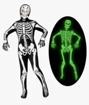 NEW Glow in the Dark Skeleton Costume Kids Boys Halloween M 8/10 NO MASK