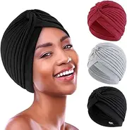 3PCS Turbans for Women Sequins Flower Head Scarf for Women Chemo Headwear Womens Turban Chemo Headwear for Womens Hair Turban Pleated Beanie Cap Hair Loss Hat